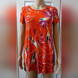 Apt 9 Top Women's Bird of Paradise Floral Tunic Shirt Flowy Orange stretch, TC